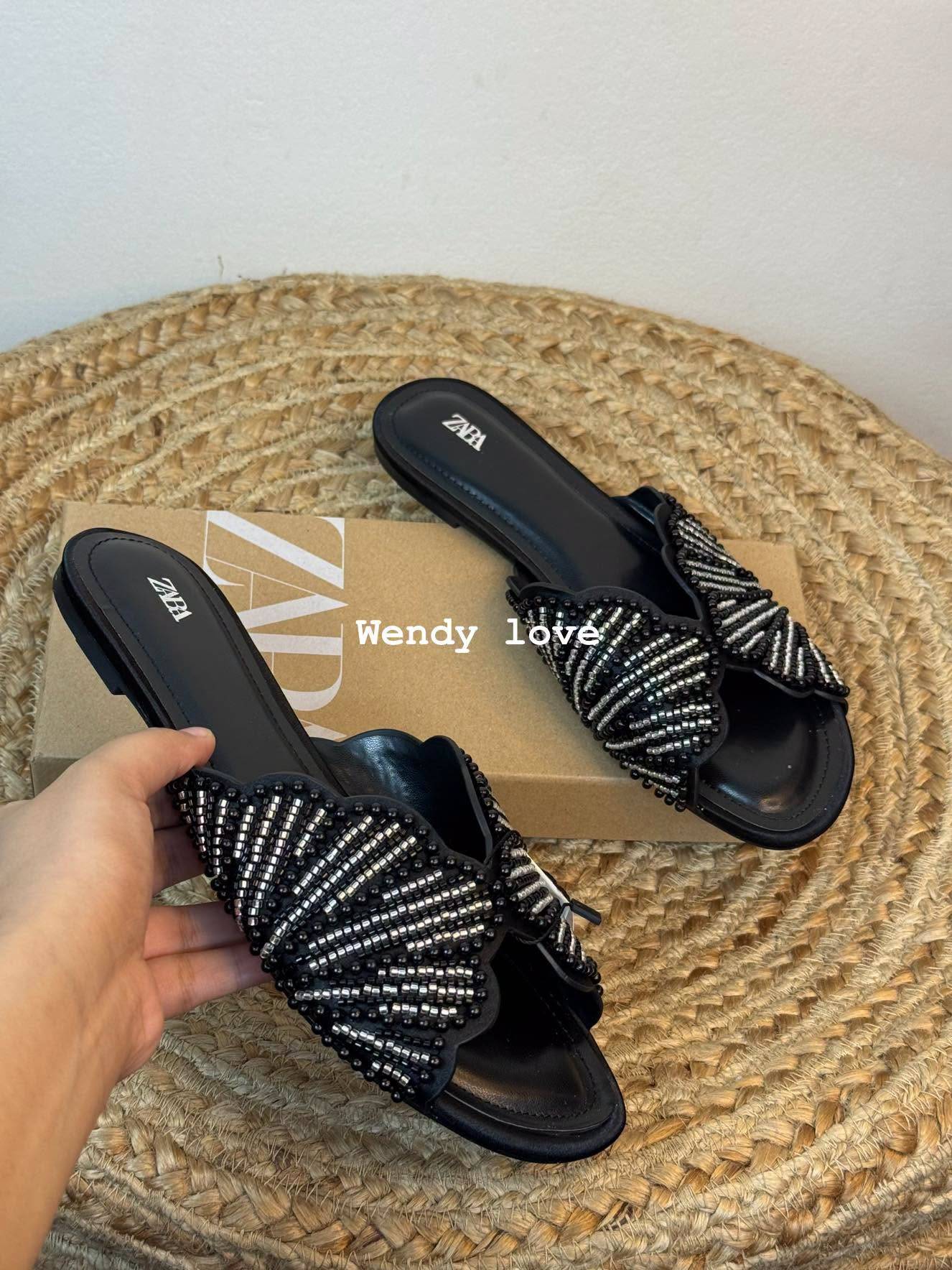 Zara Pearl & Bead Embellished Flat Sandals - Image 4