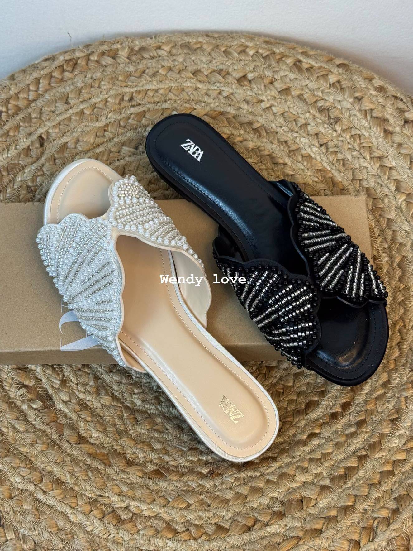 Zara Pearl & Bead Embellished Flat Sandals - Image 2