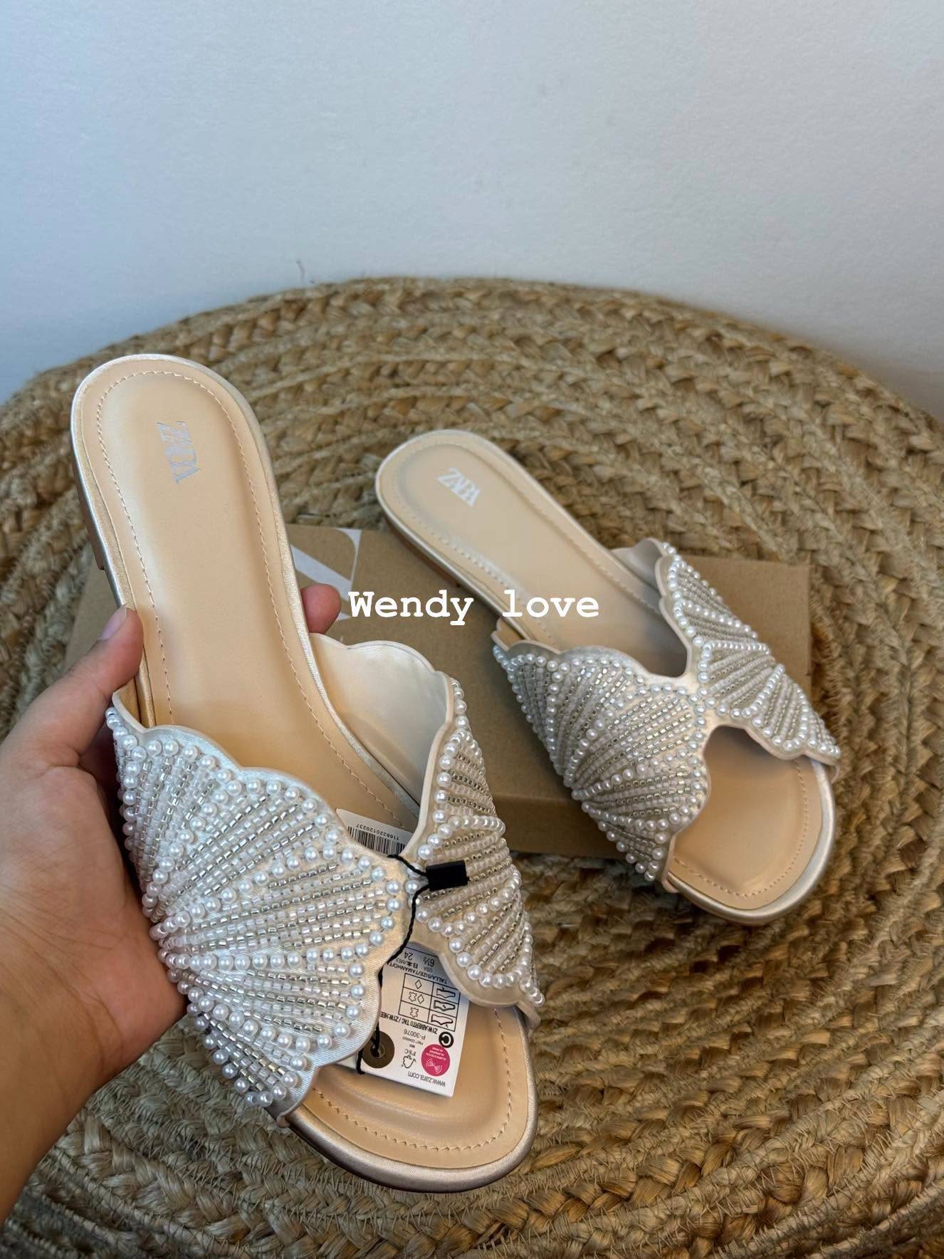 Zara Pearl & Bead Embellished Flat Sandals - Image 3